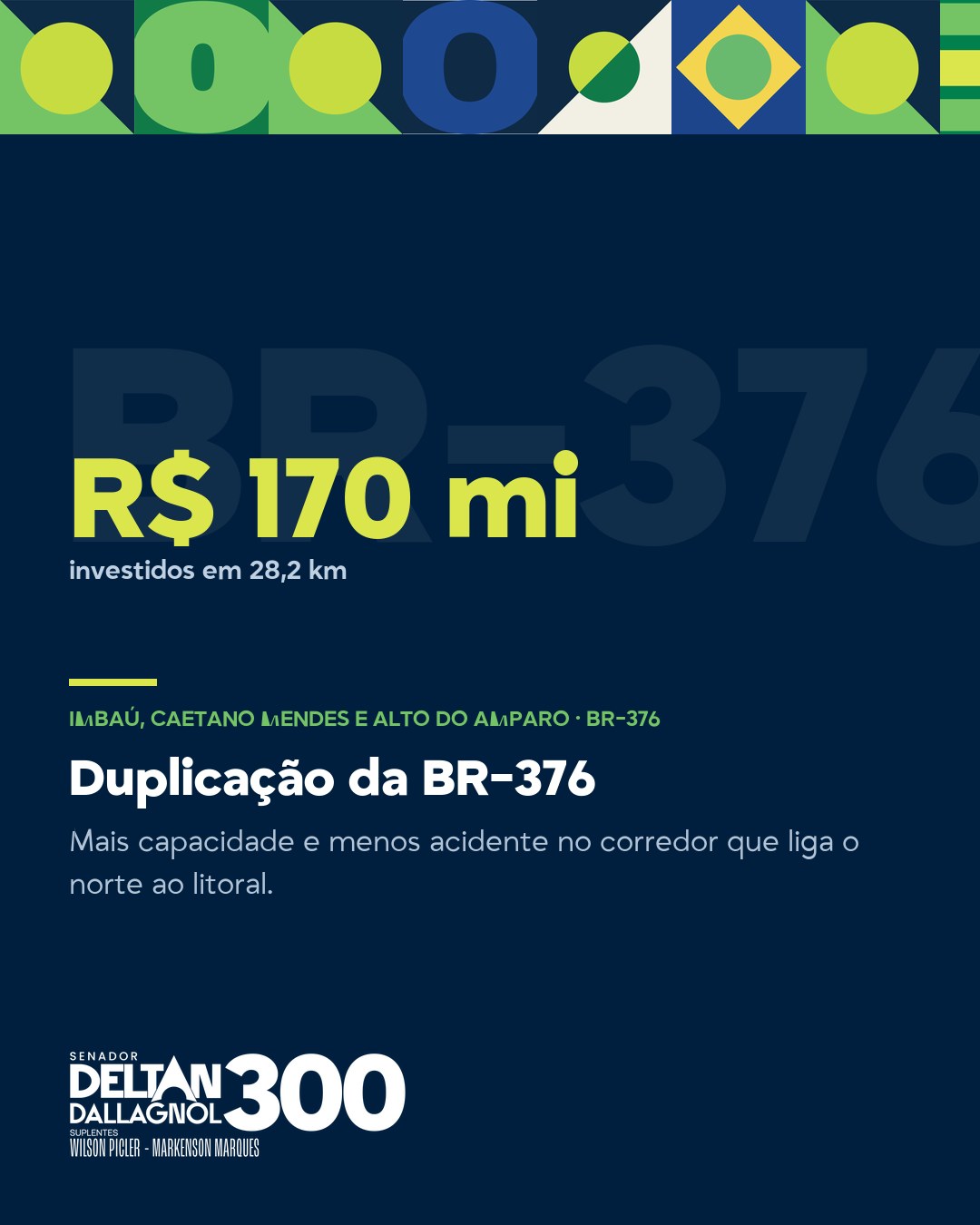 Card da obra Duplicação da BR-376, 28,2 km, em Imbaú, Caetano Mendes e Alto do Amparo