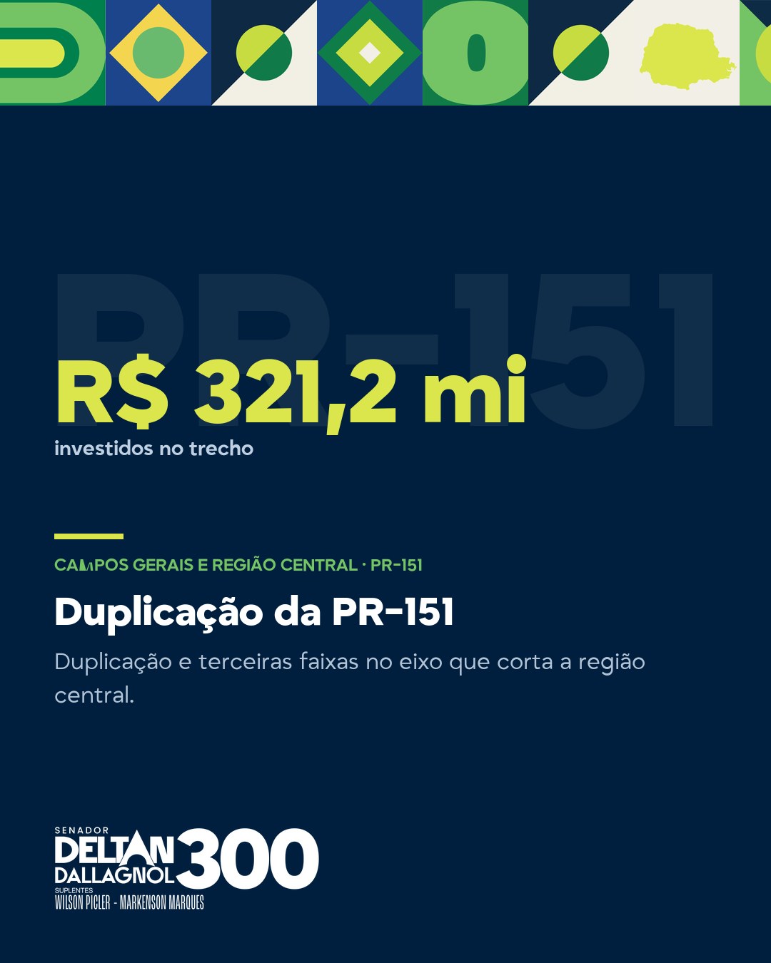 Card da obra Duplicação da PR-151 e terceiras faixas, em Campos Gerais e região central